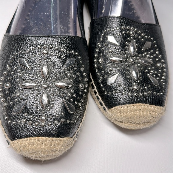 Brighton Jett Espadrilles Slip On Leather Shoes Black Flats Silver Studs size 8 - Picture 2 of 4